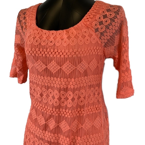 Rabbit Rabbit Rabbit Designs Coral Sheath Embroidered Lace Dress Women's Size 5 - Picture 7 of 9